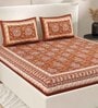 Brown Traditional 200 TC Cotton Double Queen Sized Bedsheet With 2 Pillow Covers