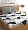 White Geometric 210 TC Microfiber King Sized Bed Sheets with 2 Pillow Covers