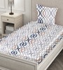 White Geometric 260 TC Cotton Blend Fitted Single Bedsheet with 1 Pillow Cover
