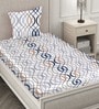 White Geometric 260 TC Cotton Blend Fitted Single Bedsheet with 1 Pillow Cover