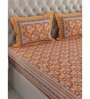 Orange Floral 300 TC Cotton Double King Sized Bedsheet With 2 Pillow Covers