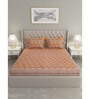 Orange Floral 300 TC Cotton Double King Sized Bedsheet With 2 Pillow Covers