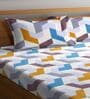 White Geometric 300 TC Cotton Blend Double King Size Bedsheet with 2 Pillow Covers