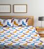 White Geometric 300 TC Cotton Blend Double King Size Bedsheet with 2 Pillow Covers