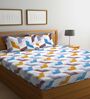 White Geometric 300 TC Cotton Blend Double King Size Bedsheet with 2 Pillow Covers