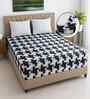 White Geometric 310 TC Cotton King Bedsheet with 2 Pillow Covers