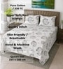 White Geometric 330 TC Cotton Double Queen Size Bedsheet With 2 Pillow Covers Monochrome Collection