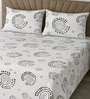 White Geometric 330 TC Cotton Double Queen Size Bedsheet With 2 Pillow Covers Monochrome Collection