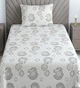 White Geometric 330 TC Cotton Single Bed Size Bedsheet With 1 Pillow Cover Monochrome Collection