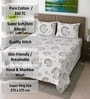White Geometric 330 Tc Cotton Super King Size Bedsheet With 2 Pillow Covers