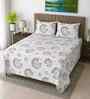 White Geometric 330 Tc Cotton Super King Size Bedsheet With 2 Pillow Covers