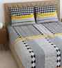 White Geometric 390 TC Cotton King Bedsheet with 2 Pillow Covers