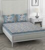 Blue Floral 400 Tc Cotton King Size Bedsheet With 2 Pillow Covers