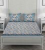 Blue Floral 400 Tc Cotton King Size Bedsheet With 2 Pillow Covers