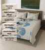 White Geometric 400 TC Cotton SuperKing Sized Double Bedsheet with 2 Pillow Covers Luxury Series Collection