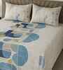 White Geometric 400 TC Cotton SuperKing Sized Double Bedsheet with 2 Pillow Covers Luxury Series Collection