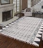 White Geometrical Cotton 36x54 Inches Hand Woven Dhurrie