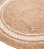 White Geometrical Jute 4 X 4 Feet Hand Woven Round Carpet