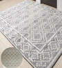 White Geometrical Pet 8X5 Feet Hand Woven Carpet