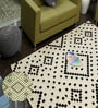 White Geometrical Wool Hand Tufted Carpet