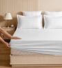 White Glace Cotton Elastic Fitted King Bedsheet With 2 Pillow Covers