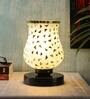 White Glass Shade Table Lamp with Black Base