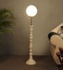 White Glass Shade Club Floor Lamp With Pine Wood Base