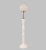 White Glass Shade Club Floor Lamp With Pine Wood Base