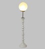 White Glass Shade Club Floor Lamp With Pine Wood Base