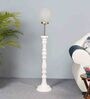 White Glass Shade Club Floor Lamp With Pine Wood Base