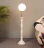 White Glass Shade Club Floor Lamp With Pine Wood Base