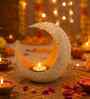White Gold Metal Moon Shape Tea light holder for Home Decor