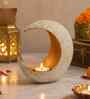 White Grainy & Gold Metal Moon Tealight Holder (Iron)