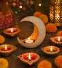 White Grainy & Gold Metal Moon Tealight Holder (Iron)