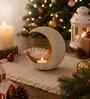 White Grainy & Gold Metal Moon Tealight Holder (Iron)