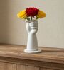 White Hand Flower Pot With White Marble Base