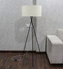 White Fabric Shade Tripod Floor Lamp With Metal Base