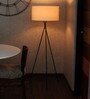 White Fabric Shade Tripod Floor Lamp With Metal Base