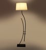 White Iron & Cloth Shade Club Floor Lamp With Iron Base