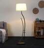 White Iron & Cloth Shade Club Floor Lamp With Iron Base