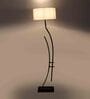 White Iron & Cloth Shade Club Floor Lamp With Iron Base
