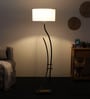 White Iron & Cloth Shade Club Floor Lamp With Iron Base