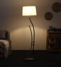 White Iron & Cloth Shade Club Floor Lamp With Iron Base