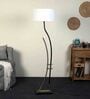 White Iron & Cloth Shade Club Floor Lamp With Iron Base