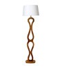 White Iron & Cloth Shade Club Floor Lamp With Wood Base