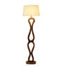 White Iron & Cloth Shade Club Floor Lamp With Wood Base