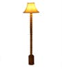 White Iron & Cloth Shade Club Floor Lamp With Wood Base