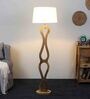 White Iron & Cloth Shade Club Floor Lamp With Wood Base