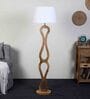 White Iron & Cloth Shade Club Floor Lamp With Wood Base