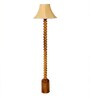 White Iron & Cloth Shade Club Floor Lamp With Wood Base